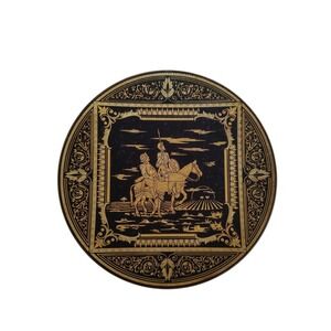 Vintage Toledo Damascene Don Quixote 24K Gold Inlay Footed Decorative Plate